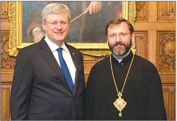 R. to L.: His Beatitude Sviatoslav and Canadian Prime Minister Stephen Harper