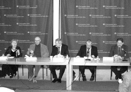 2 - Panel on “Dissidents’ Roundtable”. (L to R): Catharine Nepomnyashchy, Pavel Litvinov, Myroslav Marynovych, Henryk Wujec, John Micgiel (interpreter)