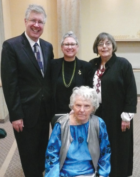 2  - Centenarian Mrs. Jean Bedry (seated) and standing (right to left): Lydia Lelyk, Kim and Brad Weaver, Mrs. Bedry’s granddaughter with her husband