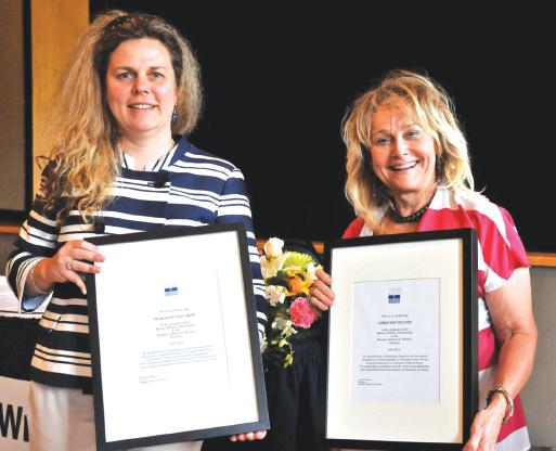 L. to R.: Kobzar 2011 Writer's Scholarship recipients Marianne Fedunkiw and Krystine Dumyn Vecchio
